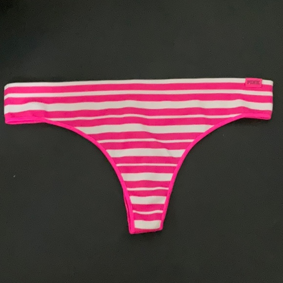 PINK Victoria's Secret Seamless Rib Thong Panty Atomic Pink Striped Size M, NWT - Picture 1 of 5